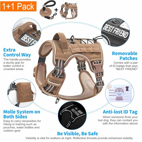 Beebiepet Heavy Duty Tactical Dog Harness for Large Dogs, No Pull Adjustable Pet Harness Reflective Service Training Easy ...