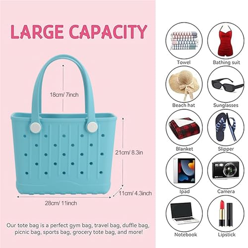 Forrader Rubber Tote Bag Small Beach Bag Waterproof Travel Bags Washable Tote Portable Handbag for Sports Beach Outdoor