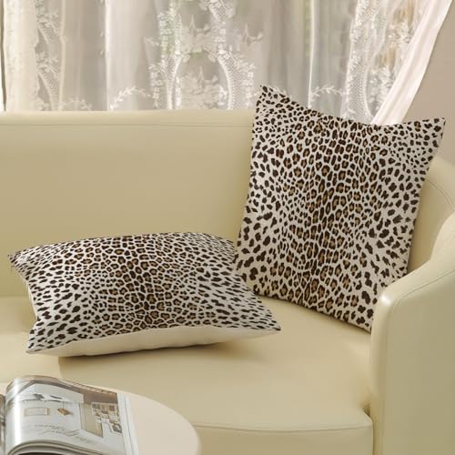 OFIRD Leopard Pillow Covers 18x18 Inches Pack of 2,Cheetah Print Brown Throw Pillow Covers Animal Skin Modern Pillowcase D...