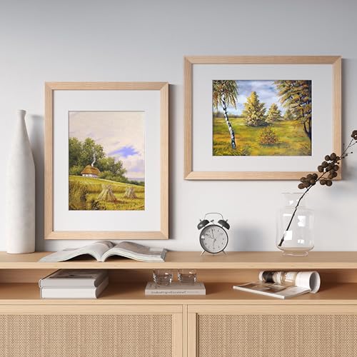 decorUhome Solid Oak Wood 11x14 Picture Frame, Display Pictures 8x10 with Mat or 11x14 without Mat, Wall Mounting Photo Fr...