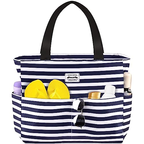 HOMESPON Large Waterproof Beach Bag for Women Sandproof Tote Bag Pool Bag with Zipper and Pockets for Travel Vacation Gym