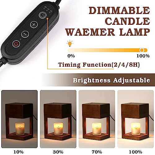 Candle Warmer Lamp Wood with Timer, Dimmable Electric Candle Lamp Warmer for Jar Candles, 2*35 Watt Bulb, Mothers Day Birt...