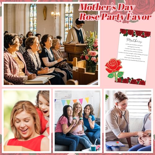 Liliaafar Mother's Day Rose Pin Gifts Red Rose Flower Lapel Pin Enamel Brooch with Inspirational Praise Card Church Gifts ...