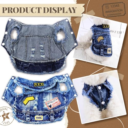 DOGGYZSTYLE Cool Dog Jean Jacket Small Puppy Outfits Frenchie Clothes Denim Coats for Small Medium Dogs Cats Boys Girls Pe...