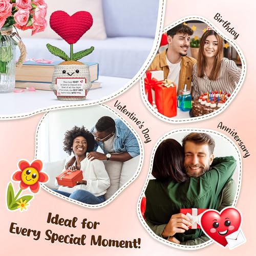 OASSIE Anniversary Couple Gifts for Women Men - Heart Flower Pot Crochet - Romantic Anniversary Wedding Mothers Day Birthd...