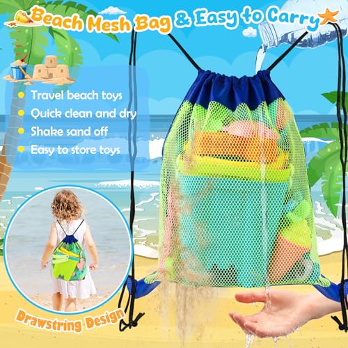 REZUCREY Beach Toys for Kids Toddlers, Sand Castle Toys with 4 Sand Bucket and Shovels, Mesh Bag & Molds, Ice Cream Travel...