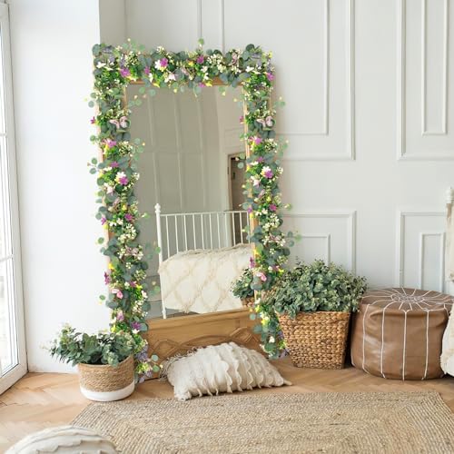 ASTNIC 4 Pack 5.68 FT Artificial Daisy Garland with 3D Butterfly, Hanging Fake Flowers Greenery Eucalyptus Garland Floral ...