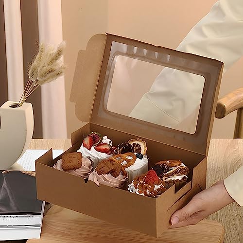 VANKUTL 8x6x2.5 Inches 20pcs Brown Bakery Boxes with Window, Cookie Boxes for Packaging, Treat Boxes for Cupcakes, Valenti...