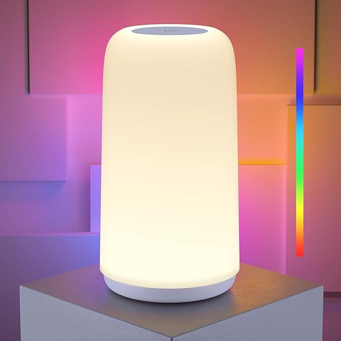 ROOTRO Touch Bedside Table Lamp, [Sleek Design & RGB Mode] 3 Way Dimmable Small Lamp for Bedroom, LED Lamp with Warm White...