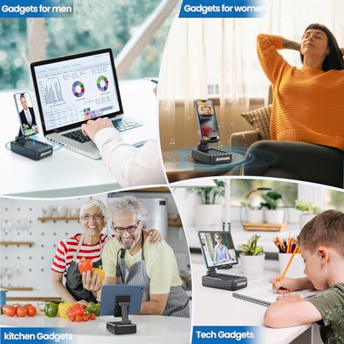 JTEMAN Cell Phone Stand with Bluetooth Speaker, HD Stereo Sound & Anti-Slip Base, Foldable Adjustable Desktop Phone Holder...