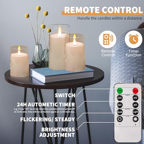 NICEME Flickering Flameless Candles with Remote Control Timer Unbreakable Acrylic Battery Operated LED Candles with Flicke...