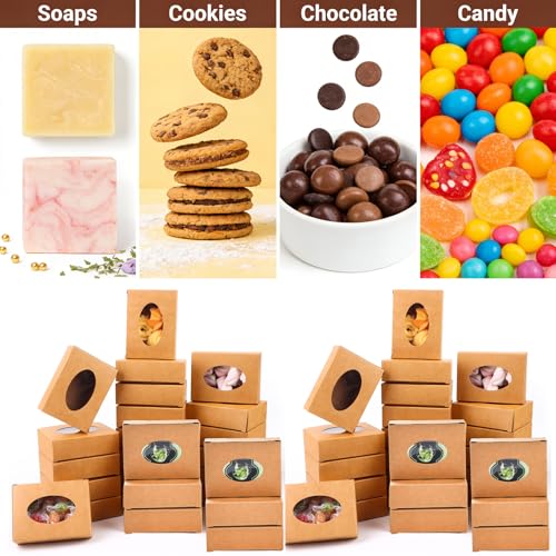 Zentriqlla 120 Pack Paper Soap Boxes, Kraft Treat Box with Window, Favor Packaging Boxes for Wedding, Birthday, Party, Hom...