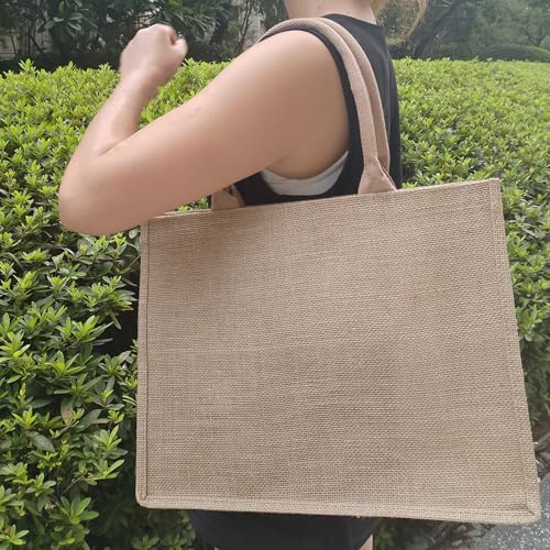 LyyGuanYoo 6 Pack Jute Tote Bag Reusable, Burlap Beach Bags with Sturdy Rounded Handles, Sturdy Base Gym Shopping Travel B...