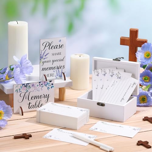 Gilprop 112 Pcs Celebration of Life Memory Cards Set Share a Memory Cards with Box 2 Wood Sign with 4 Hold and 5 Pens, Sym...