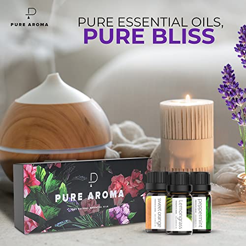 Essential Oils Set by Pure Aroma - Top 6 Aromatherapy Oils Gift Set-6 Pack, 10ml (Eucalyptus, Lavender, Lemongrass, Sweet ...