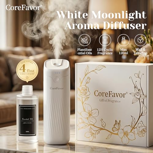 CoreFavor Waterless Essential Oil Diffuser (M60) with 120ml Oil, Portable Battery-Operated Cold Air Aroma Scent Machine, 4...