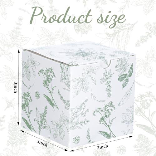 TecUnite 50 Pcs 3x3x3'' Green Floral Paper Gift Candy Boxes Chinoiserie Flower Paper Gift Box Small Green White Hydrangea ...