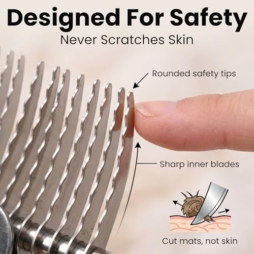 Dog Dematting Brush & Rake, Detangler Brush for Dogs, Comb Tool for Grooming, Best for Doodles, Poodles, Goldendoodles, Ca...