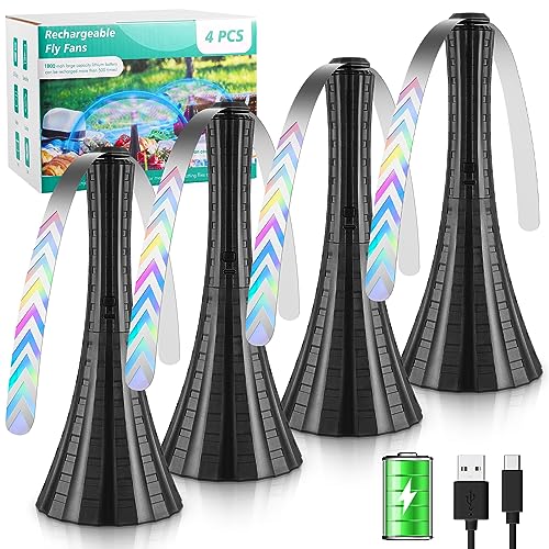 Fly Fans for Tables Rechargeable, Flies Fan to Keep Flies Away by Soft Blades, Food Fans for Camping, Picnic, Fishing, 4PC...