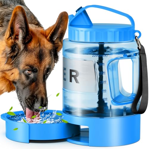 77oz Large Dog Water Bottle - Portable Travel Dog Water Dispenser & Bowl - Leak-Proof Pet Water Jug for Hiking, Camping, W...