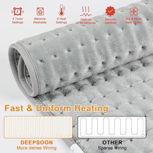 Deepsoon Heating Pad,Electric Heating Pads for Back,Neck,Moist Heating Pad for Abdomen Shoulder Knee Legs,Dry/Moist Heat&A...
