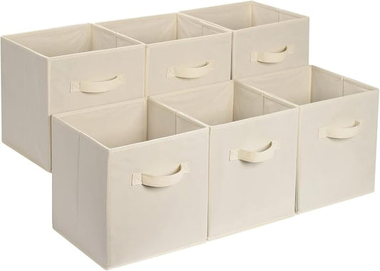 Amazon Basics Collapsible Fabric Storage Cube Bins Organizer with Handles for Organization and Organizing Solution, 13"x1...