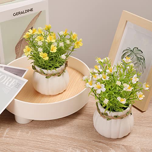 Artificial Flowers, Daisy Flower with Vase Silky Artificial Daisies Bouquet Fake Plant Bonsai for Home Office Wedding Deco...
