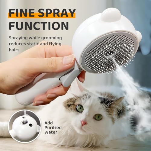 Pecait Cat Steam Brush, Self Cleaning Pet Spray Hair Removal Comb with Release Button, 3 in 1 Cat Brush for Indoor Cats fo...