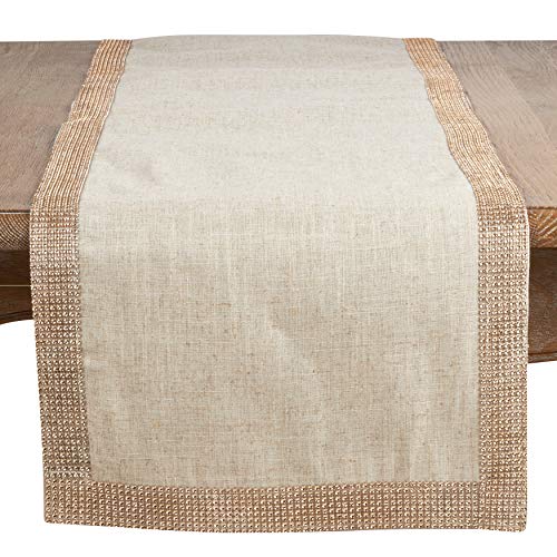 SARO LIFESTYLE 315.CH1654B Lily Collection Studded Design Table Runner, 16" x 54", Champagne