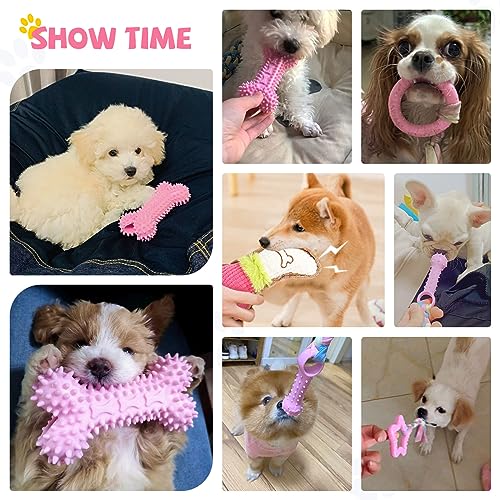 BAEJMJK 6 Pack Puppy Teething Toys Pink Small Breed Dog Chew Toys with Rope Cute Soft Rubber Puppy Toys Set for Cleaning T...