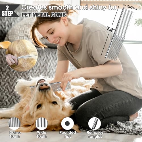 Bonteck Dog Slicker Brush for Dogs Grooming Kit 4PCS | Large Dog Brush for Goldendoodles Poodles Doodles | Long Pin Haired...