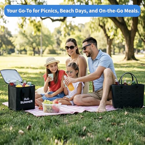 PoVwlty Rubber Beach Tote Bag with Insulated Cooler Bag, Waterproof Sandproof Pool Bag for Beach, Travel- Perfect for Summer