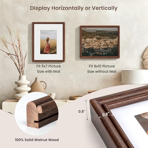 RICHFOCUS 8x10 Picture Frame, Natural USA-Sourced Solid Walnut Wood Picture Frame with Tempered Glass, Handcrafted Rounded...