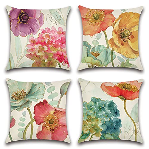 Artscope Set of 4 Waterproof Throw Pillow Covers 20x20 Inches, Hydrangea and Lotus Pattern Decorative Cushion Covers, Perf...