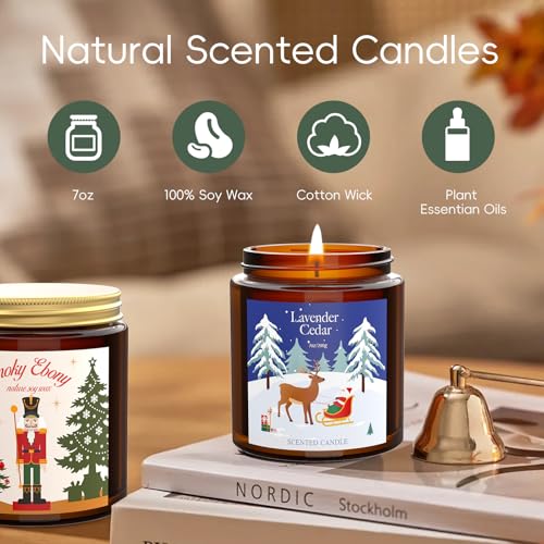 Christmas Scented Candle Gift Set for Women, 4 Pack 7 oz Soy Wax Candles for Home, Holiday & Birthday, Fall Fragrance of S...