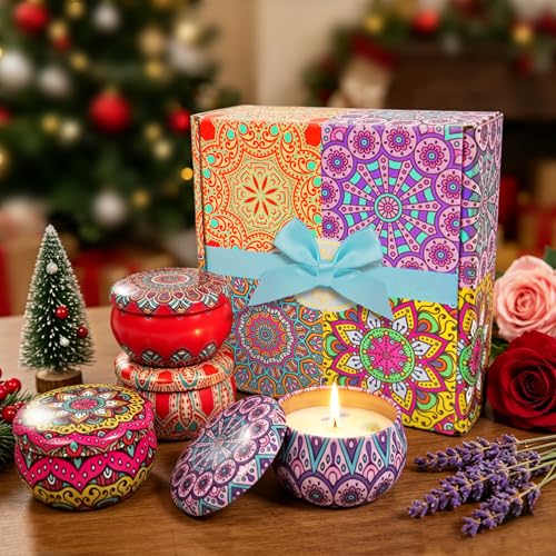 MILINITIQI 4 Pack Candles Gift Set for Women, Small Scented Candles with 8% Essential Oils, Natural Soy Candle with Floral...