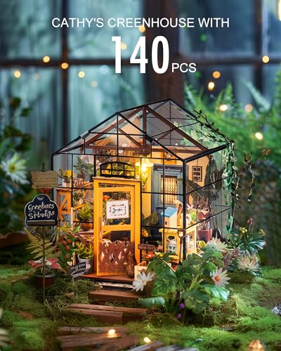 Rolife DIY Miniature Greenhouse Kit, Tiny/Mini House Making Kit with Furniture for Adults, Furniture, Halloween/Christmas ...