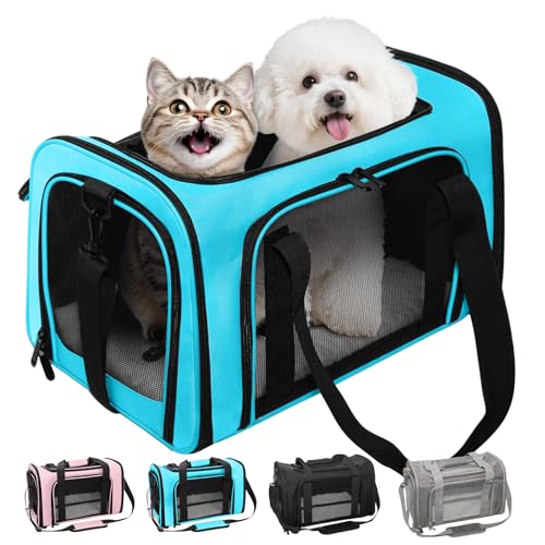 LOWIPARR Soft-Sided Cat Carrier Expandable Pet Carrier Airline Approved Mesh Travel Carrier Up to 15lbs for Cats Small Dog...