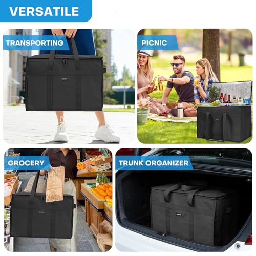 JUNGYOON Heavy-Duty Insulated Grocery Bags & Insulated Bag – Collapsible Cooler Bag with Zippered Top