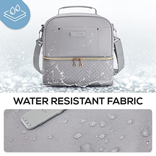 TOURIT Lunch Bag Women Double Deck Lunch Box Insulated Lunch Cooler for Women Men Work, Gray
