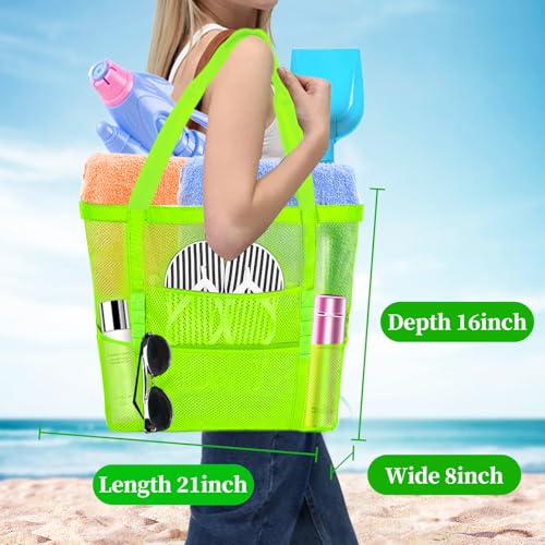 Yunaeduo Large Mesh Beach Bag - Lightweight & Foldable Family Beach Bag with 9 Pockets for Toys, Towels & Vacation Essentials