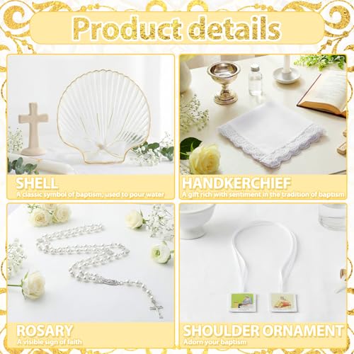 Liliful 7 Pcs First Communion Candle Gift Set, Catholic Baptism Holy Spirit Candle Towel Shell Rosary Set, Velas para Baut...