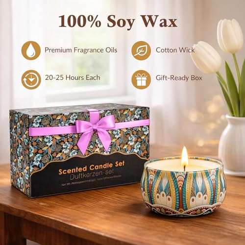 Scented Candles Gift Set, 12 Pack Soy Wax Candles for Home, 12 Scents, Aromatherapy Travel Tins with Gift Box for Women, B...