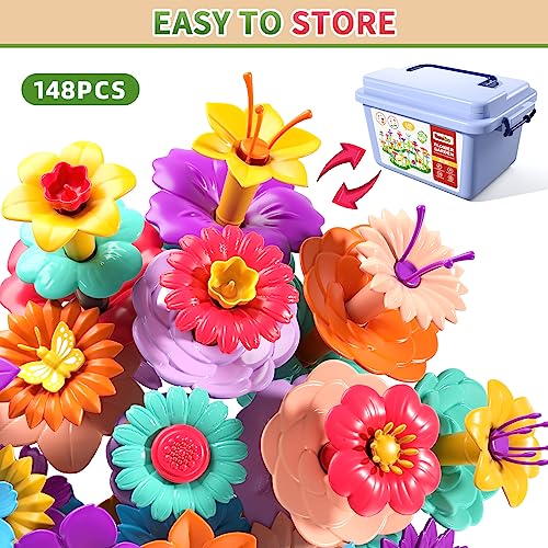 Garbo Star 148PCS Flower Garden Building Toys for 3 4 5 6 Year Old Girls, Educational Activity Preschool Birthday Gifts fo...
