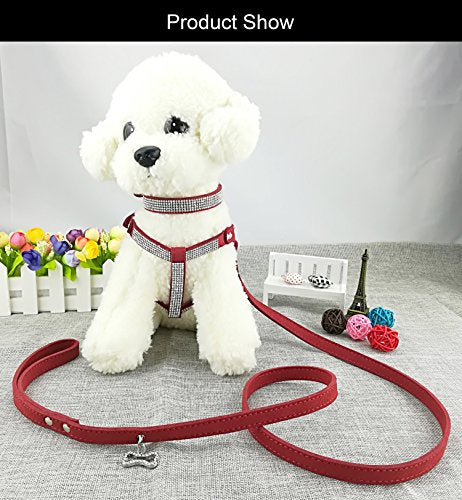 Newtensina Dog Collar & Harness & Lead Sets Fashion Dog Collar Diamante with Harness & Leashes Comfortable Soft Collar Har...