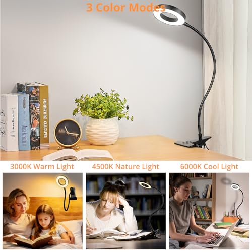 Woputne Desk Lamp Clip Light, 10 Dimmable Brightness 3 Light Modes Reading Light, Clamp Bedside Lamp for Painting, Craft, ...