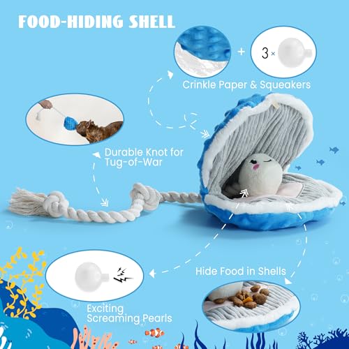 Nocciola 4 Packs Crinkle Squeaky Dog Toys for Aggressive Chewers, Tough Durable Stuffed Plush Rope Tug Puppy Chew Toy for ...