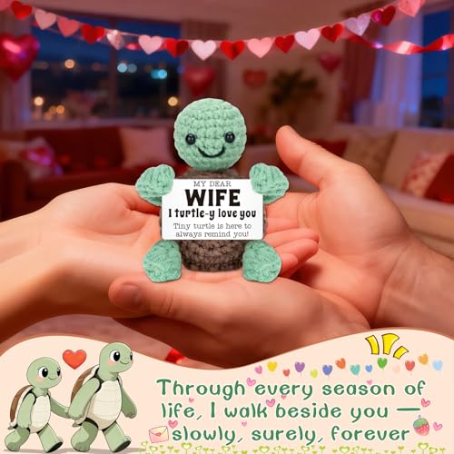4THFARMES Mini Funny Turtle Gifts for Wife Mothers Day from Husband, Birthday for Wife Wifey Romantic, I Love You Small Co...