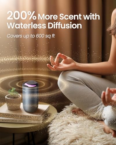 Waterless Diffuser for Essential Oil, Smart Car Air Freshener Diffuser with 3 Mist Grades & 3 LED Light Colors, Auto On/Of...