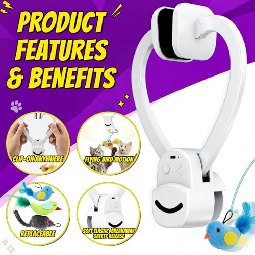 Interactive Cat Toys for Indoor Cats: Automatic Flying Bird Feather Wand Chase Exercise Enrichment Stimulation, USB Rechar...